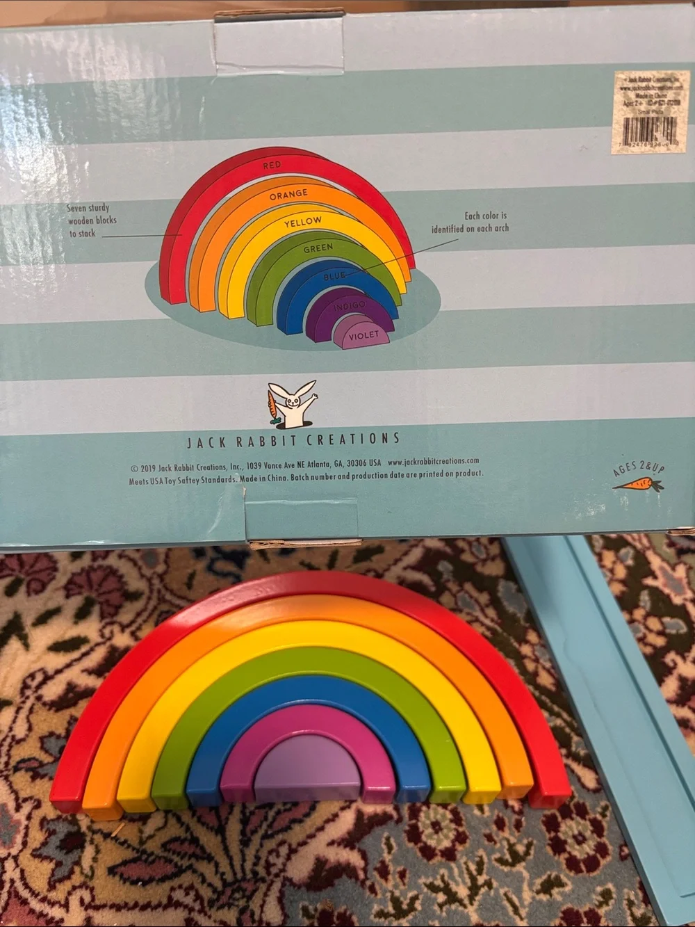Rainbow Puzzle Stack & Learn Wooden Arch Set - Blue Box